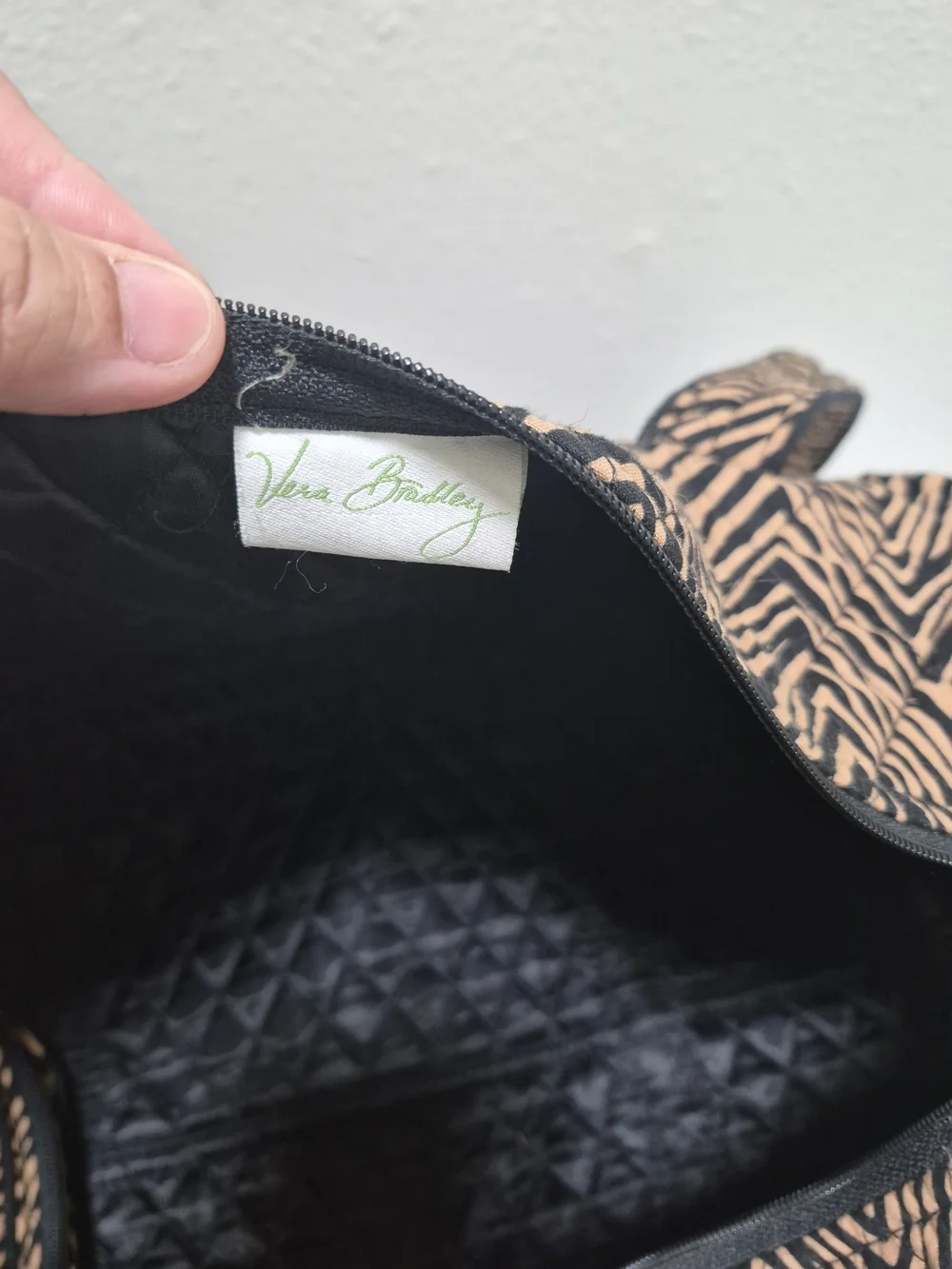 Vera Bradley Black and Tan Zigzag Quilted Baby Bag with Matching Pouch